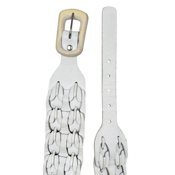 Nicole Farhi Woven Leather Belt White Wood Buckle Boho Made in Italy Size S main image 12
